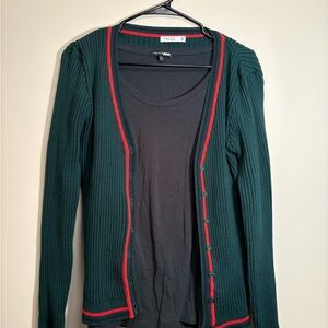 Green and Red Cardigan with Forest Green Inner Top Combo